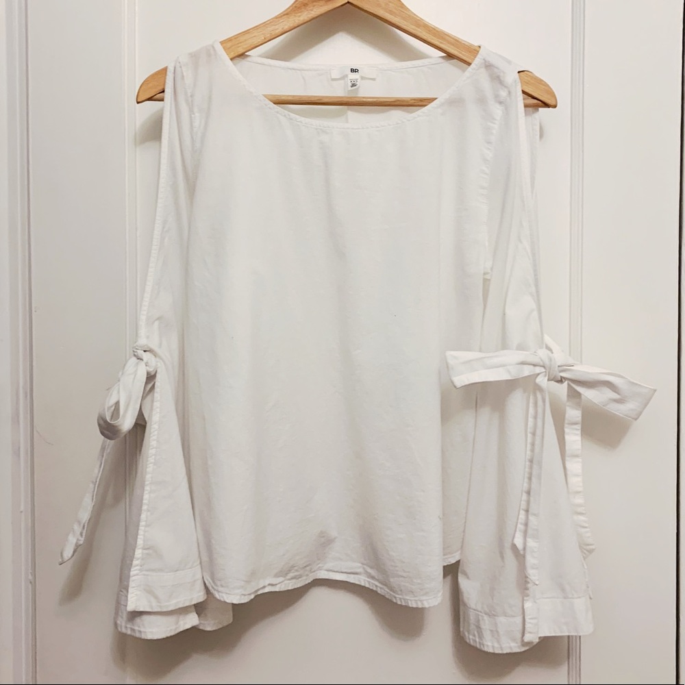 White Bell Sleeve Shirt with Ties